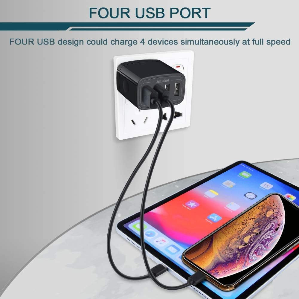 Wall Charger, USB Charger Adapter, 4.8A 4Multi Port Fast Charging Station Power Base Block Plug Cube Brick for Iphone 15 14 SE 13 12 11Pro Max/Xr/Xs/8Plus, Samsung A14/A13/S23/S22 Kindle Plug